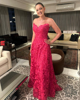 Charming Fuchsia A-Line Sweetheart Strapless Lace Sleeveless Lace Floor-Length Mother of the Bride Dresses